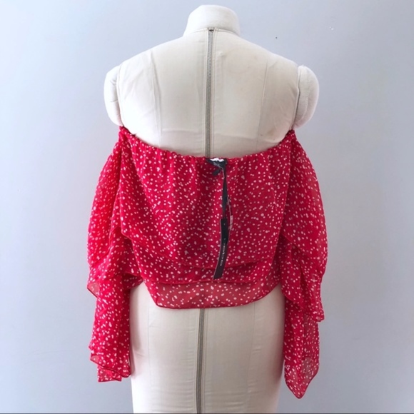 NWT Bebe Off Shoulders Ruffled Crop Top Polka Dot - Picture 6 of 8